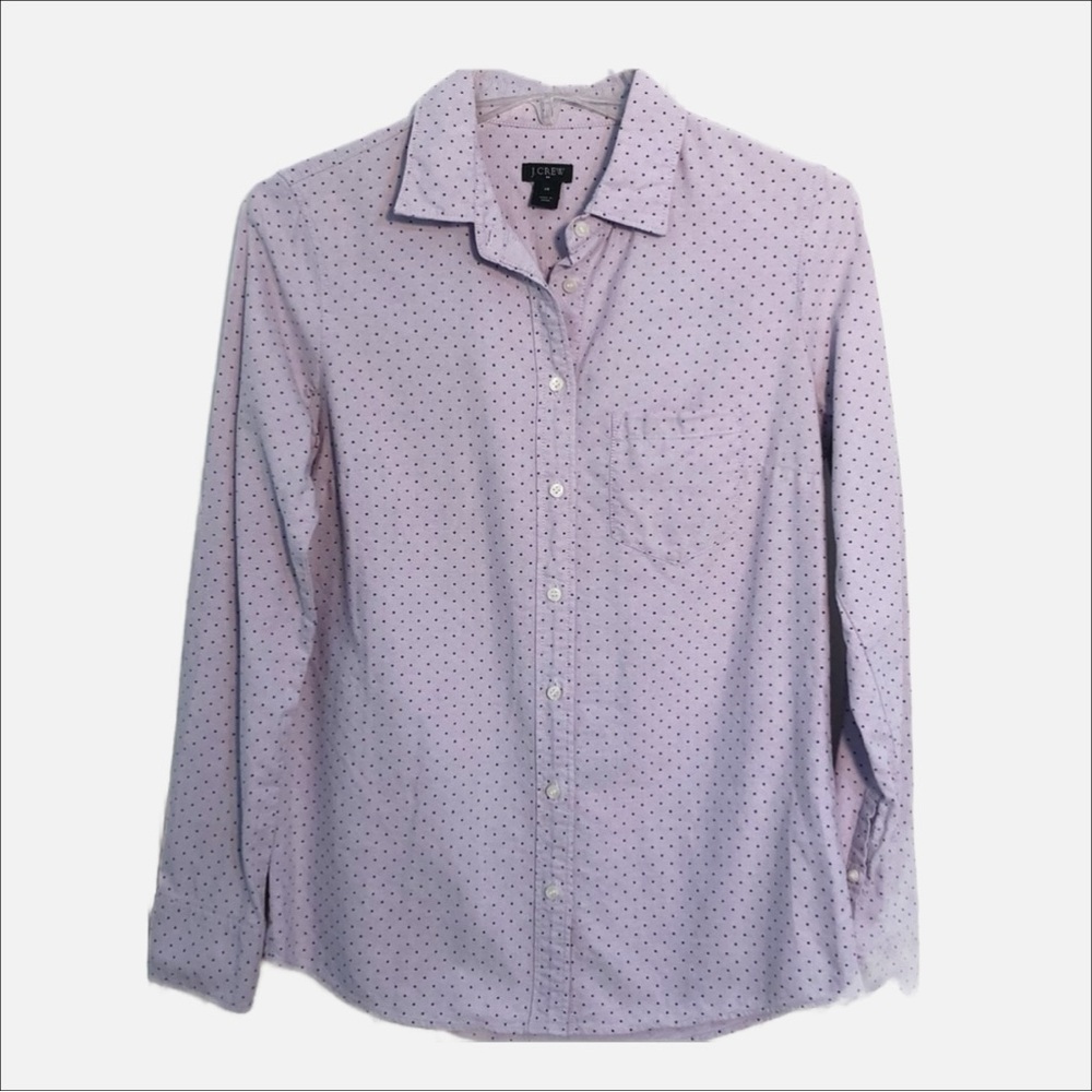 J. Crew Factory Polka Dot Oxford Long Sleeve Button Front Shirt Pointed Collar💜